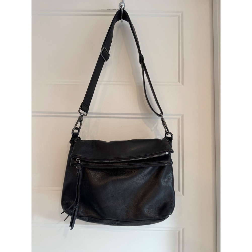 Margot New York Black Pebbled Leather Crossbody Bag Messenger Tassel Gunmetal